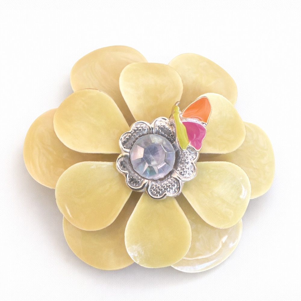 Yellow Flower Brooch with Butterfly Accent